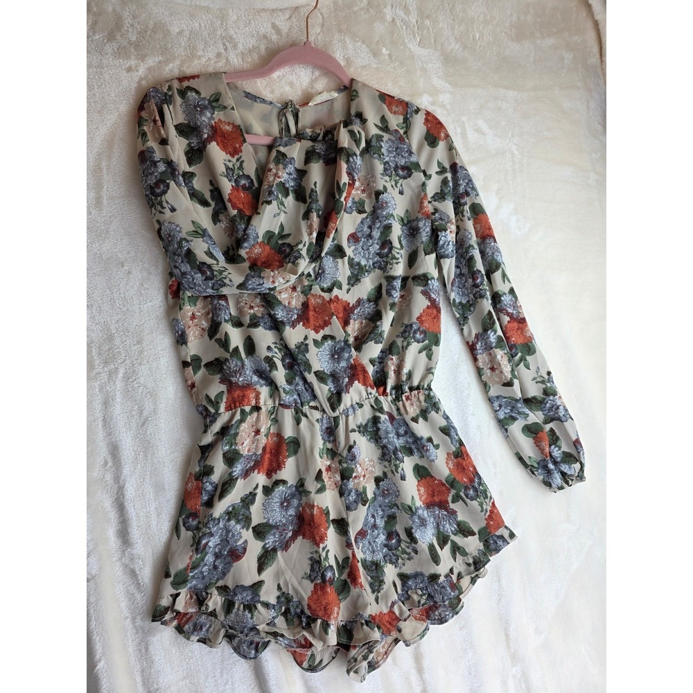 Cotton Candy Floral Print Long Sleeve Ruffle Hem‎ Romper Women's Size Small - Picture 3 of 6